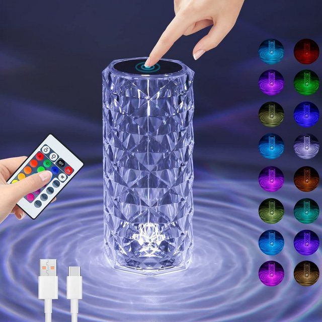 Large Crystal Lamp Rose Light - 16 Color Changing Crystal Diamond Lamp with Remote Control | Touch Control Home Decor Lighting